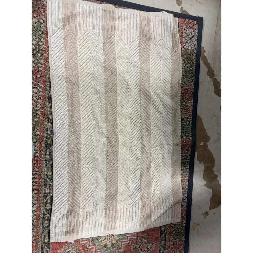 Food Network Beige White Chevron Striped Cotton Bath Mat Rug Neutral Decor
